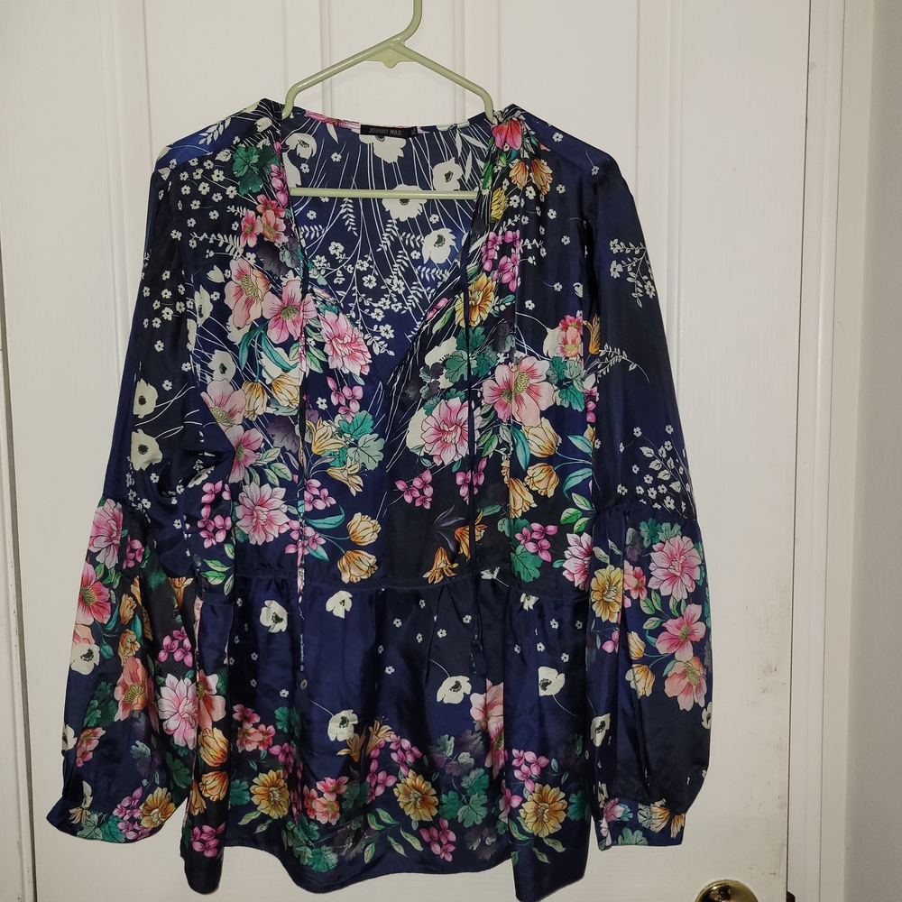 Johnny Was Navy Floral Blouse